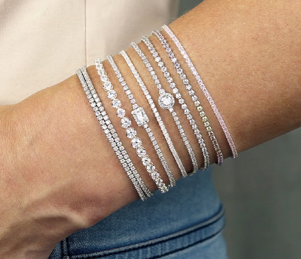 Sterling Silver Bracelet - 19cm/7.25in 2-row thin tennis