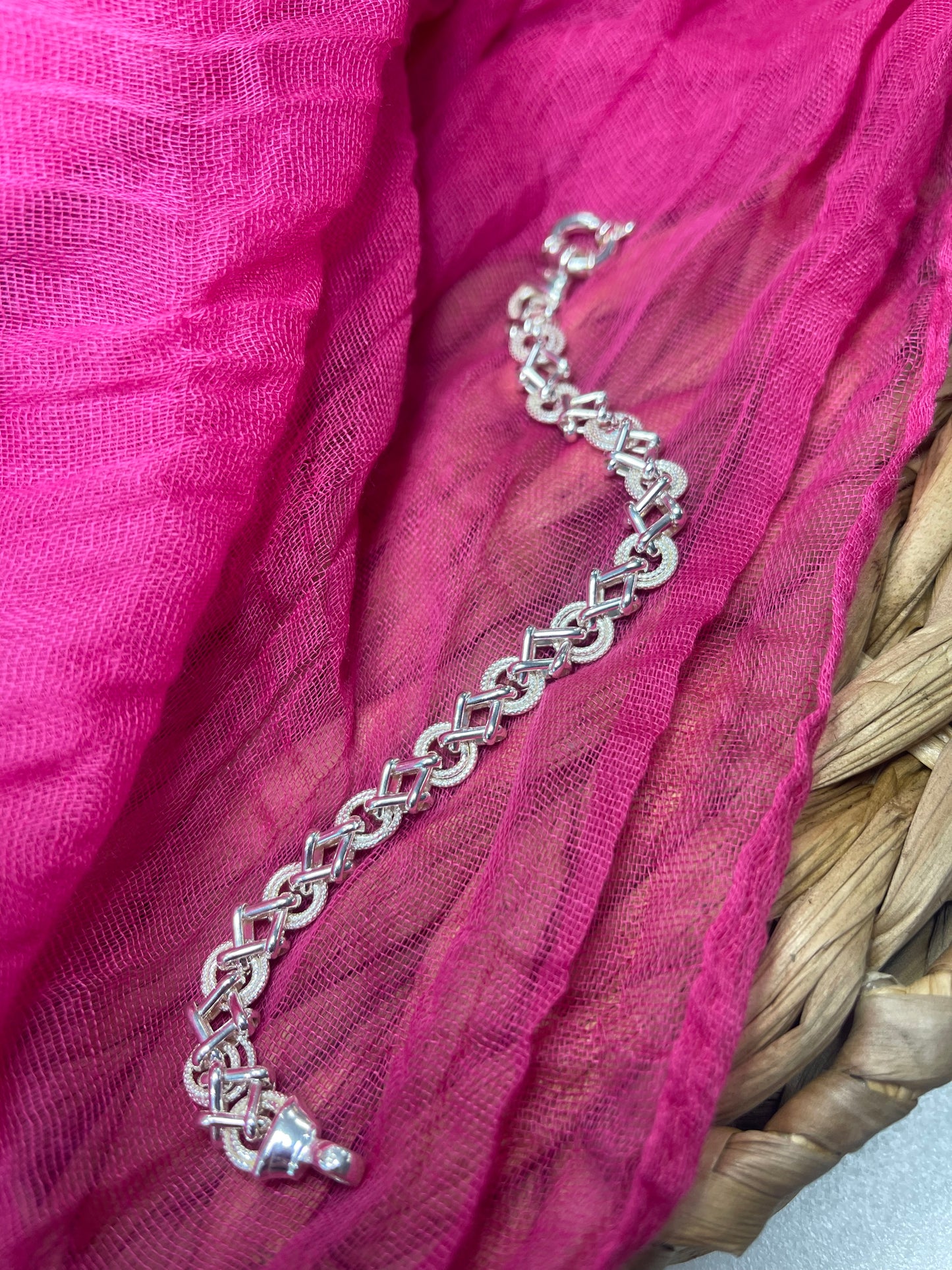 Silver Handmade 8mm Textured Circle Square