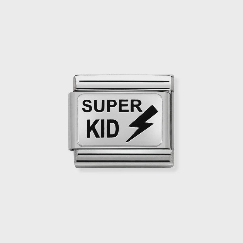 Composable CL OXIDIZED PLATES in steel, enamel and 925 silver (33_Super KID)