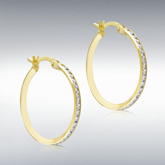 9ct Yellow Gold 22mm x 23.5mm with 72 White Round CZs Hoop Earrings