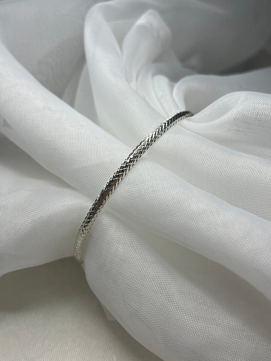 Criss-Crossed Diamond Cut Thin Solid Slave Silver Bangle