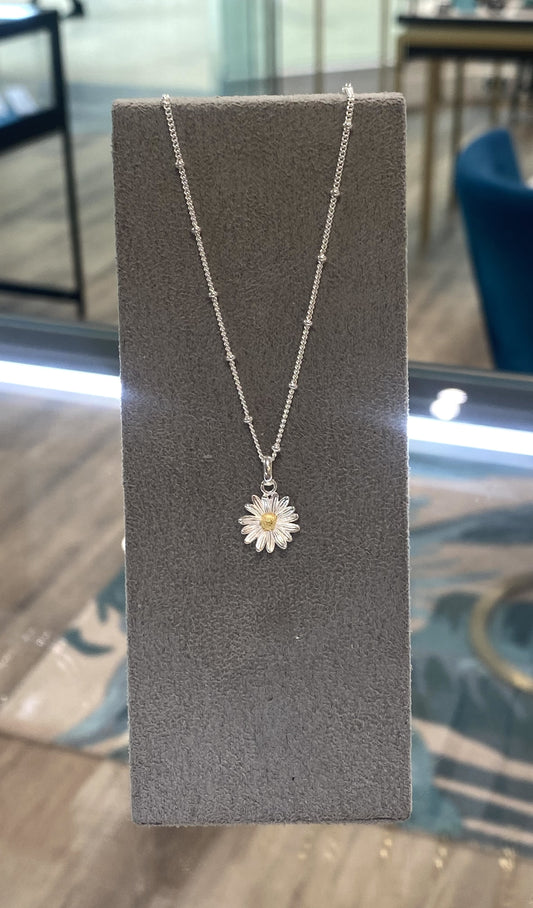 Two Tone Daisy pendant with a 46cm bobble chain