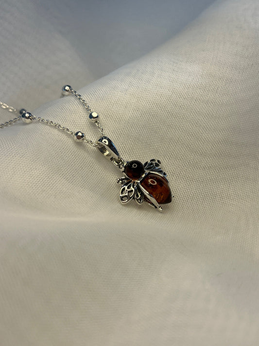 Amber Bee Pendant on Beaded Chain