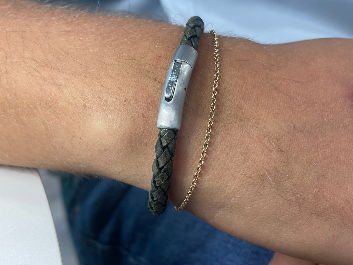 Dark Green Leather bracelet 21cm