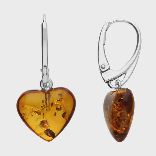 Cognac Amber drop silver earrings