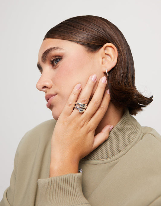 Sterling silver-plated irregular ring size 18 (Q 1/2)