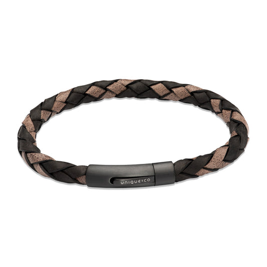 Black and Moro Leather with Black Edge, Black IP Plated Matte and Polished Steel Pusher Clasp