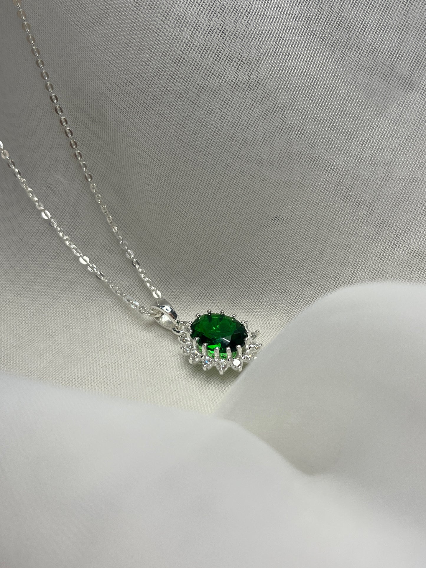 Large Oval Cluster With Green Stone Necklace