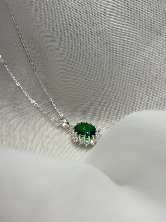 Large Oval Cluster With Green Stone Necklace