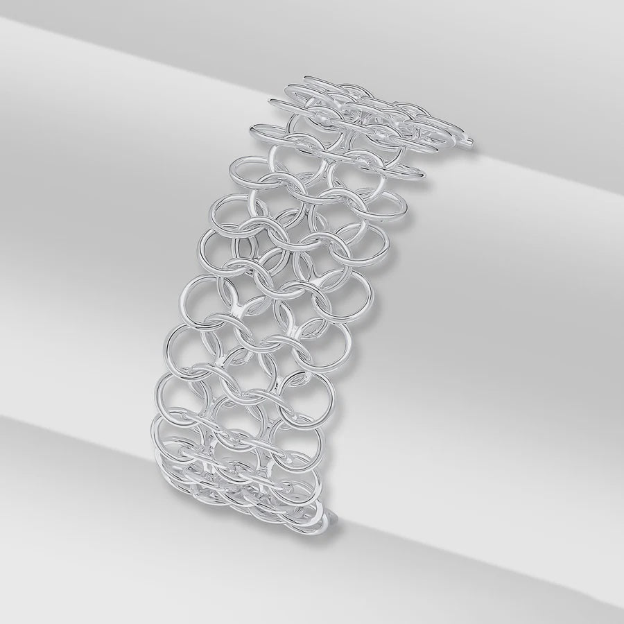 Silver Handmade 5 Row Linked Rings Chain Bracelet