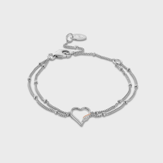 Past Present Future® Sterling Silver Heart Double-Chain Bracelet with Topaz