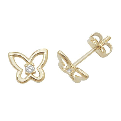 9ct YG Butterfly CZ Stud earrings