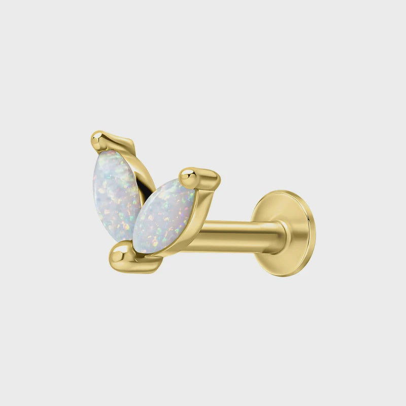 Lab Created Opal Yellow Gold Plated Labret Stud