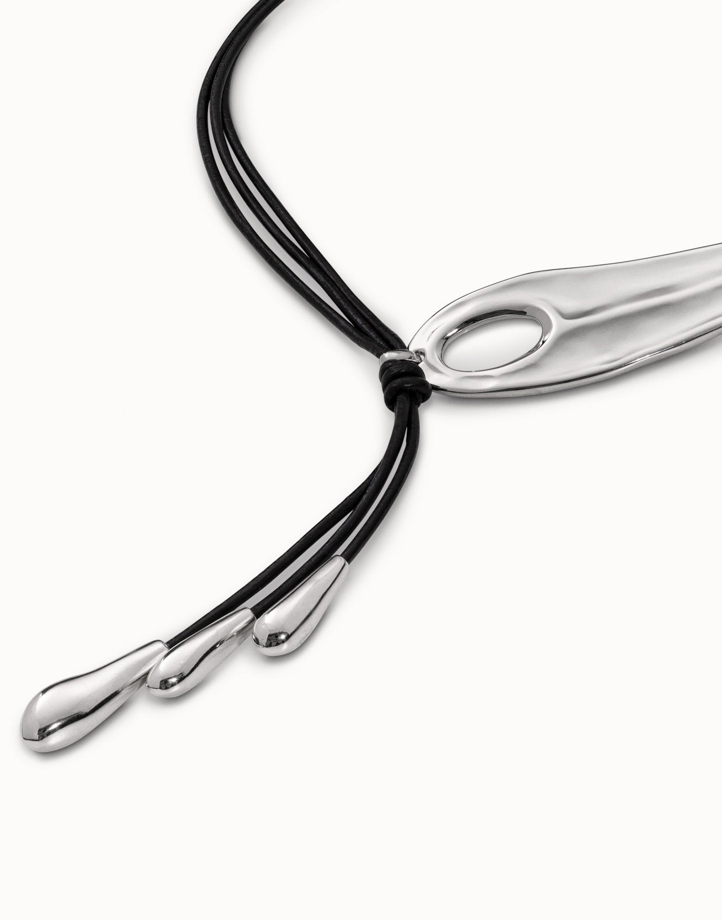 UNOde50 Leather Whip Necklace with 2 Tubules and 4 Fringes with Drops