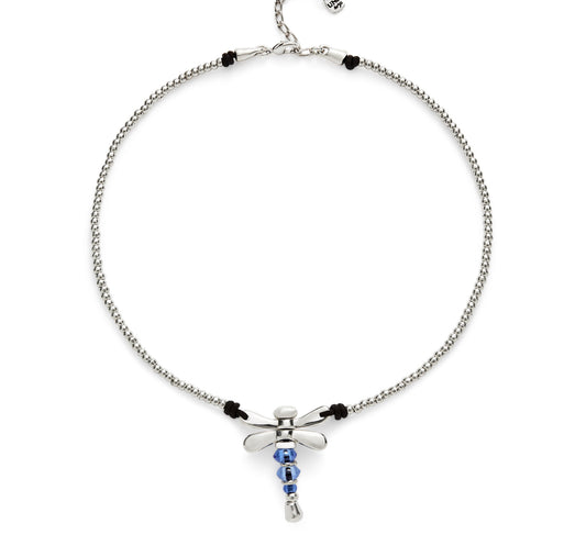 UNOde50 Silver Necklace with Dragonfly and Blue Handcrafted Crystals