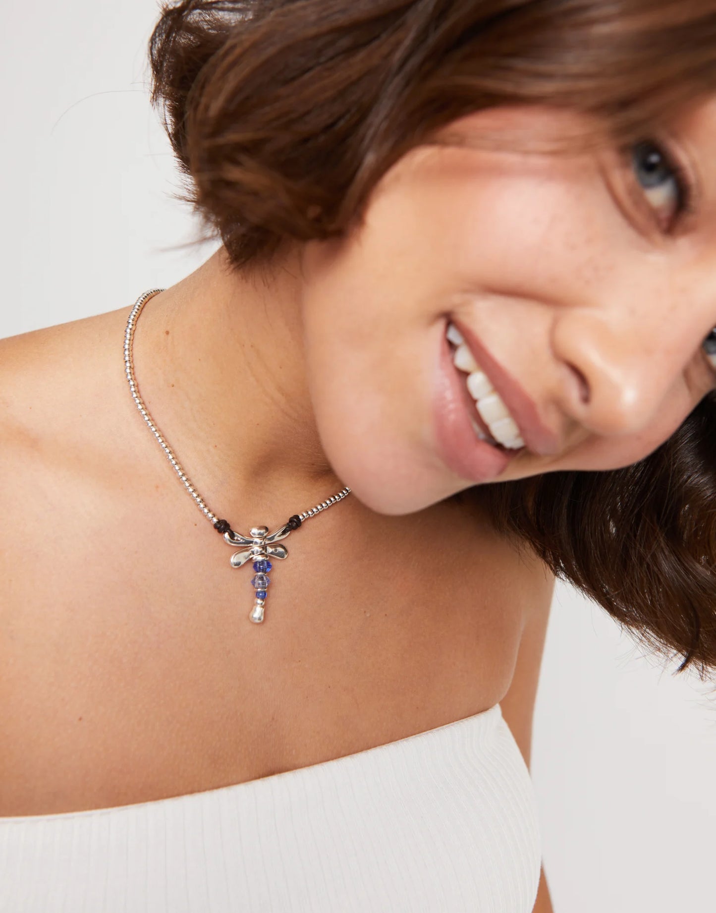 UNOde50 Silver Necklace with Dragonfly and Blue Handcrafted Crystals