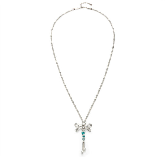 UNOde50 Long Necklace with Dragonfly and Green Handcrafted Crystals