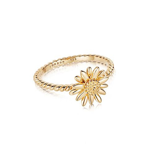 English Daisy Rope Ring 18ct Gold Plate Size M