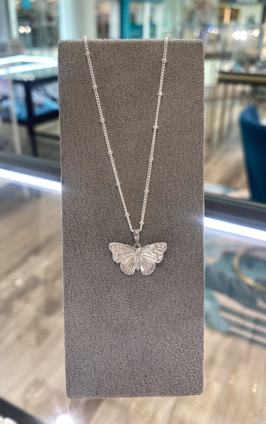 Sterling Silver admiral butterfly with a 46cm bobble chain