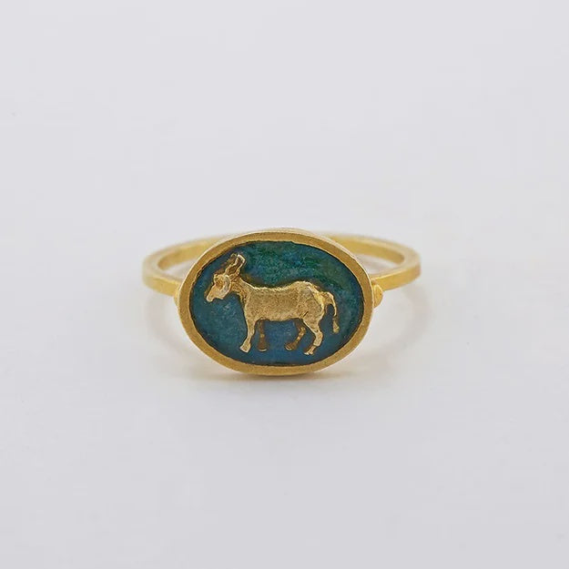 Tiny Donkey Cameo Ring Gold Plated SIZE L