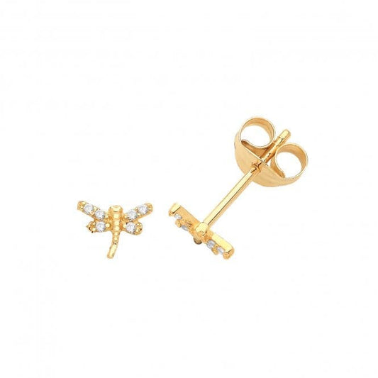 9ct YG Cz Dragonfly stud earrings
