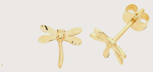 9ct YG Small Dragonfly Stud Earrings