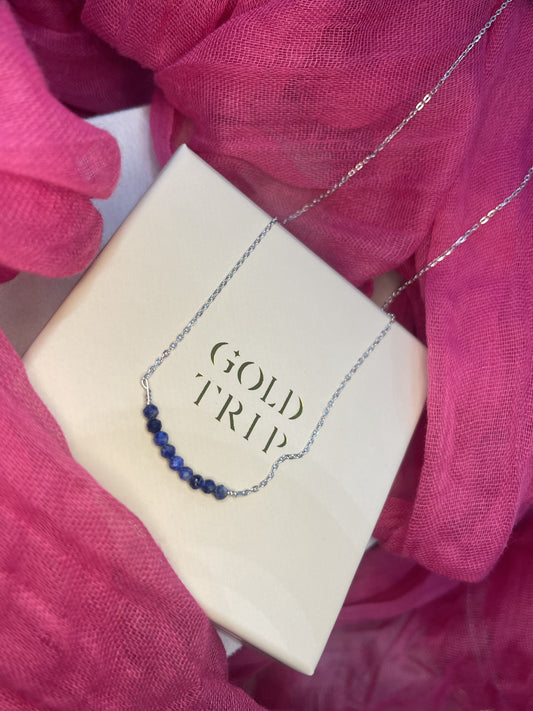 Blue Lapis Beads Necklace Silver