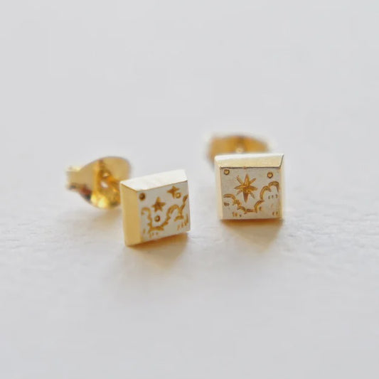 Starry Sky Square Stud Earrings, Silver and Gold Plated