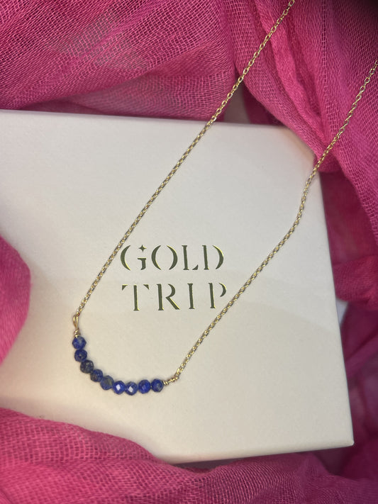 Blue Lapis Beads Necklace Gold