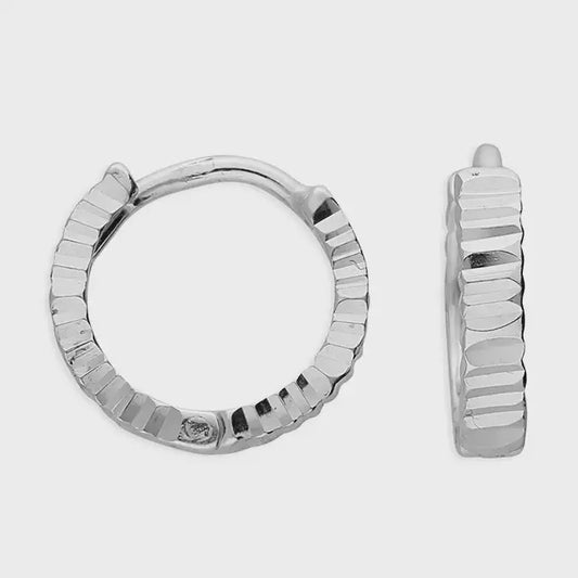 Diamond Cut Ribbed Hinged Hoop Sterling Silver