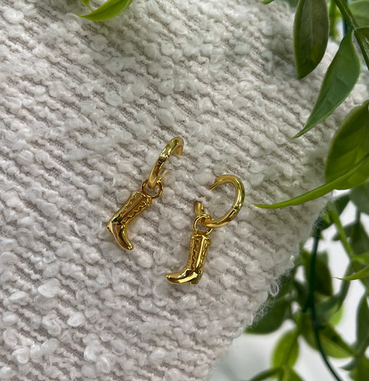 Gold Plated Cowboy Boot Hoop Earrings