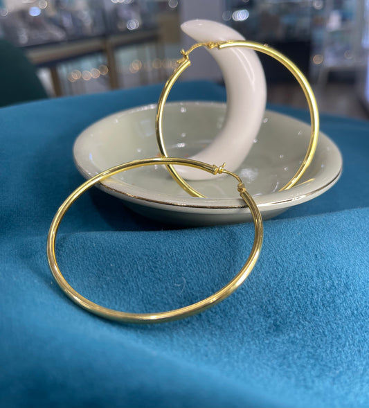 Sterling Silver 60mm Yellow gold plated tube hoop earrings