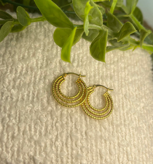 Gold Plated Triple diamond cut tube creole hoops