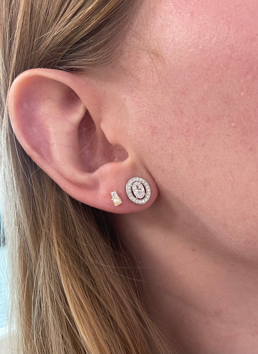 Oval Stud Earrings with Halo