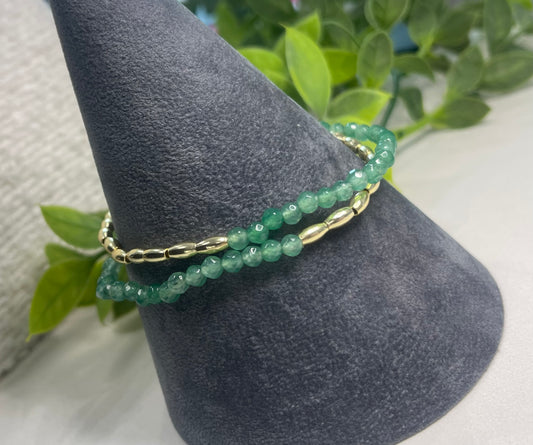 Yellow gold-plated, double row seed chain Green Quartz Bracelet
