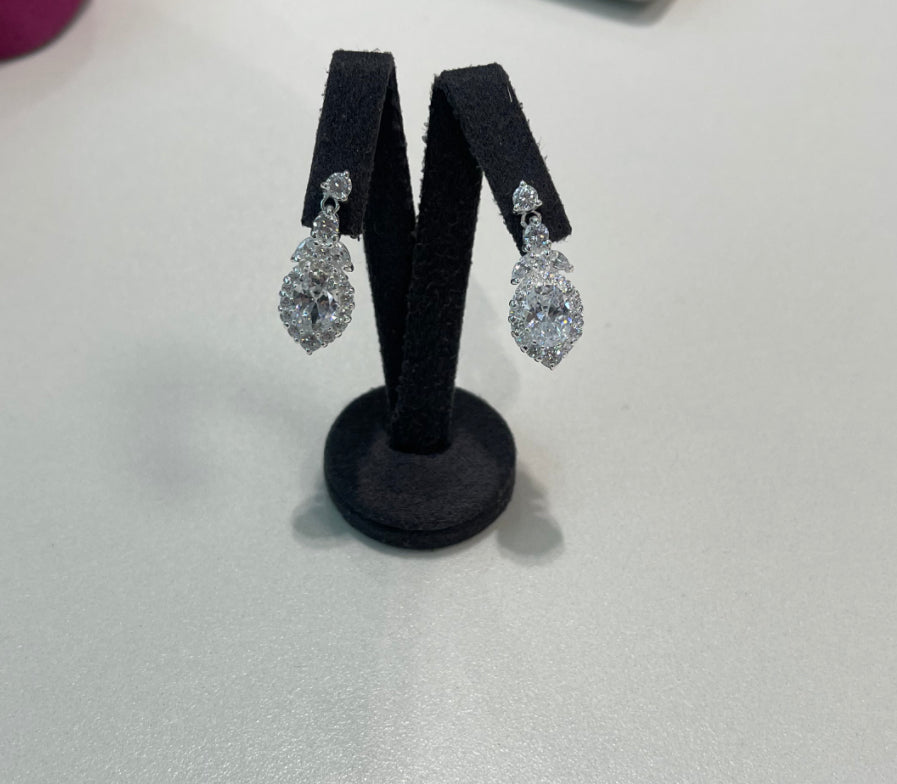 STERLING SILVER CZ CLUSTER 'TEARDROP' EARRINGS