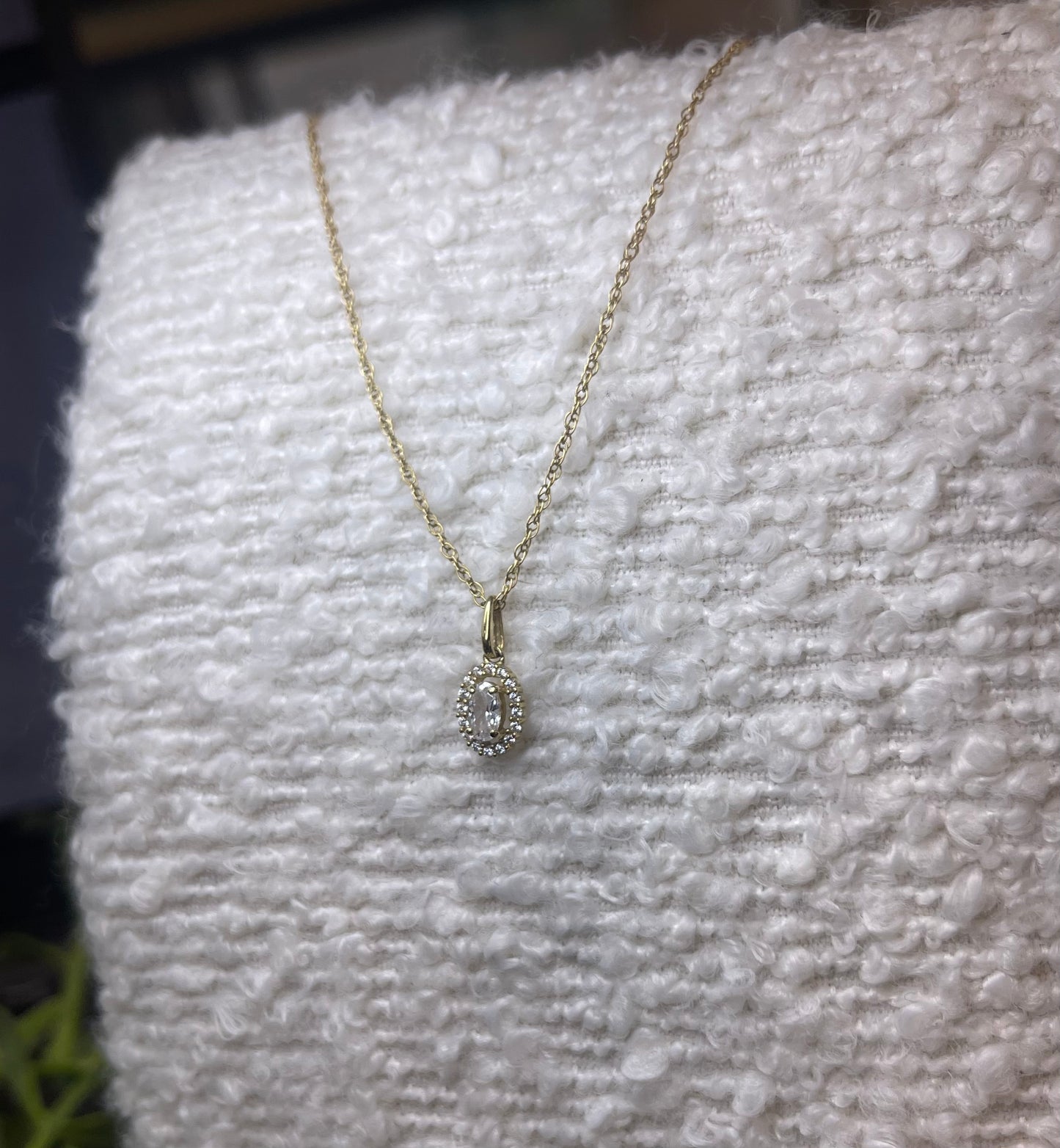 9ct Gold Oval CZ Halo Necklace
