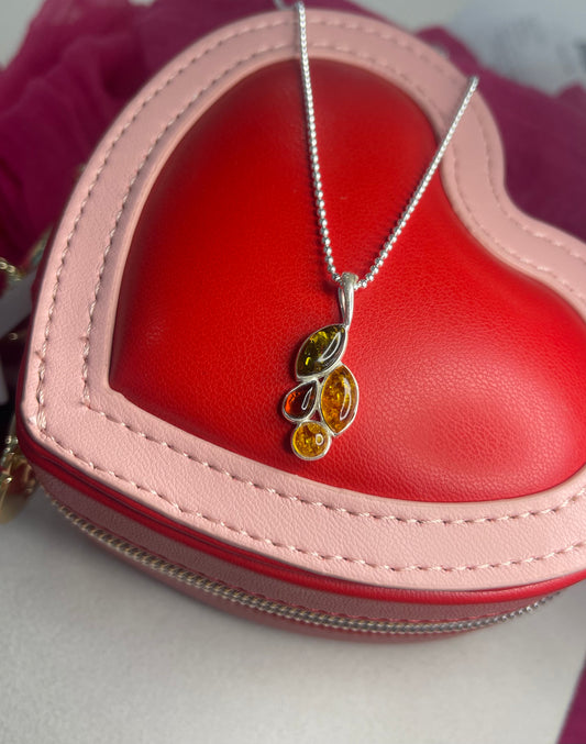 Amber Leaf Pendant With Ball Chain