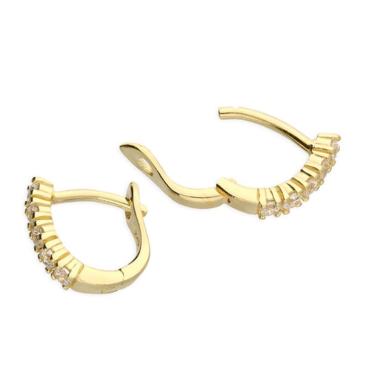 Small gold-plated cubic zirconia row hinged stud