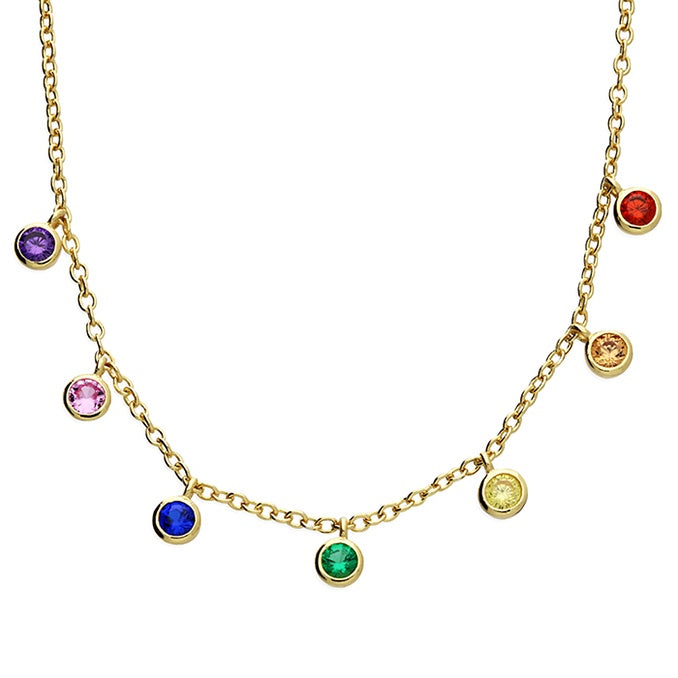 Yellow Gold-Plated Rainbow Rub Over Cubic Zirconia Droplets Necklace