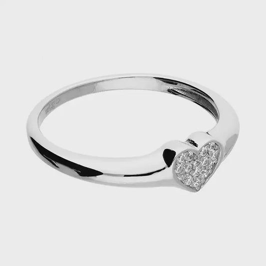 Sterling Silver Ring Cubic Zirconia Heart Micro Cluster