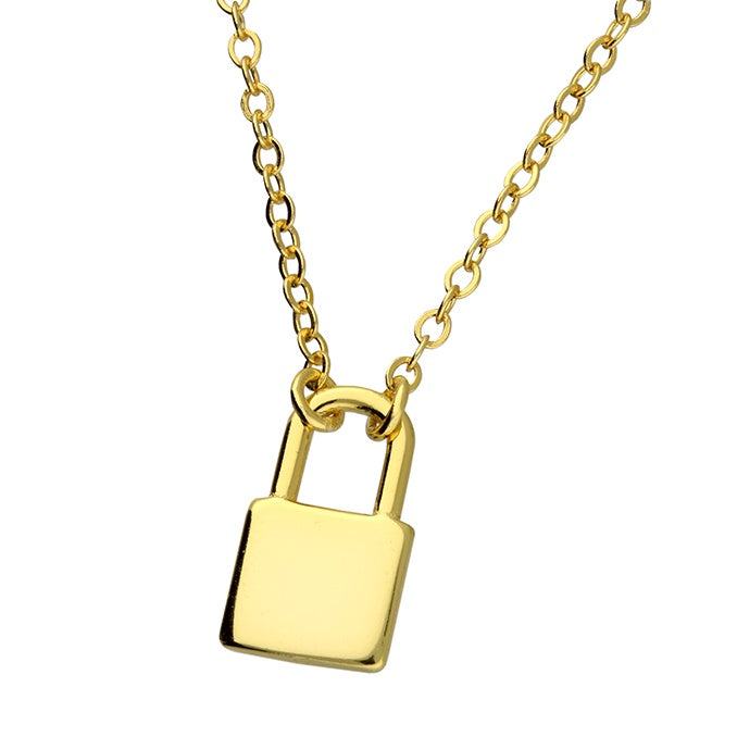 Sterling Silver Yellow Gold Plated 40-45cm Plain Padlock Necklace