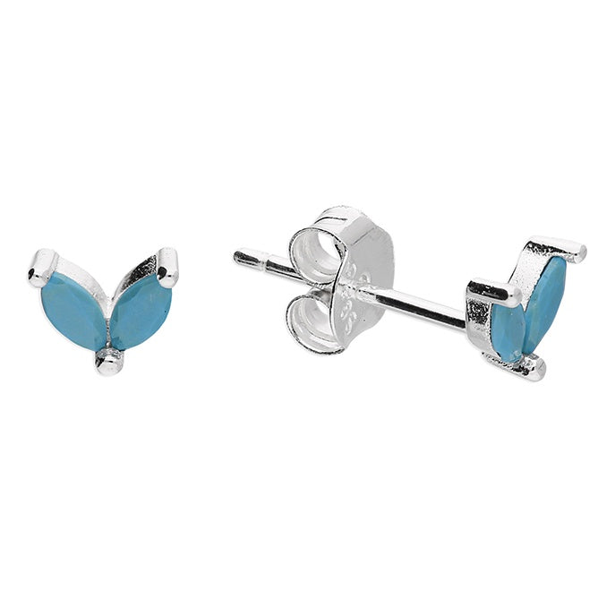 Sterling Silver Twin Blue Synthetic Turquoise Petals Stud