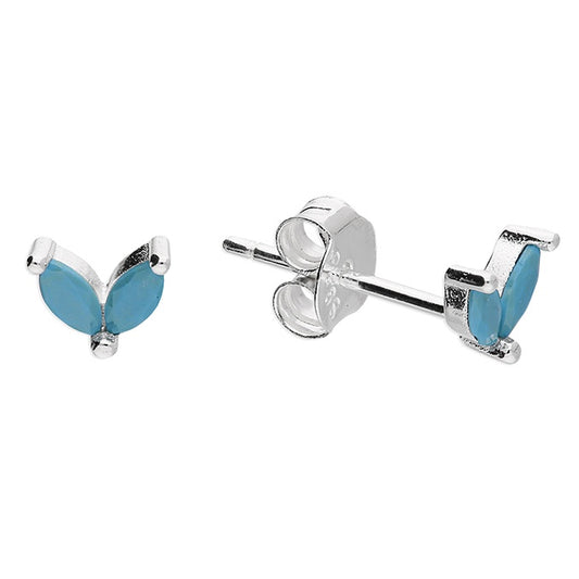 Sterling Silver Twin Blue Synthetic Turquoise Petals Stud