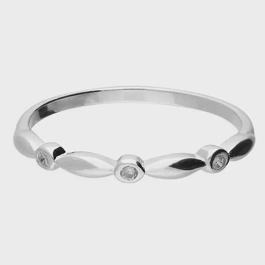 Sterling Silver Ring Rub-Over Cubic Zirconia Trio RING