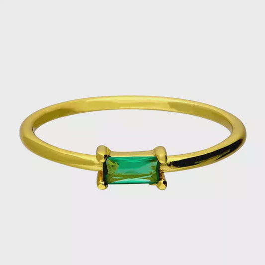 Yellow Gold Plated Emerald Glass Baguette RING