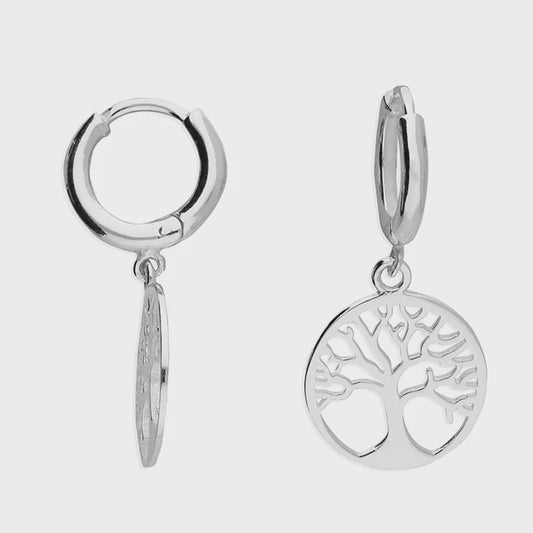 Sterling Silver Earring 12mm Huggie Hoop with a Tree of Life Charm