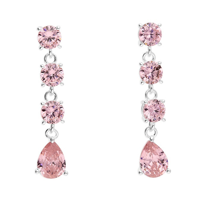 Pink Cubic Zirconia Classic Drop Stud Earrings