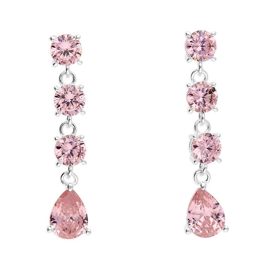 Pink Cubic Zirconia Classic Drop Stud Earrings