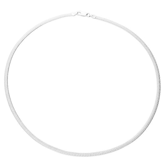 Sterling Silver 46cm Flat Frosted Herringbone Necklace